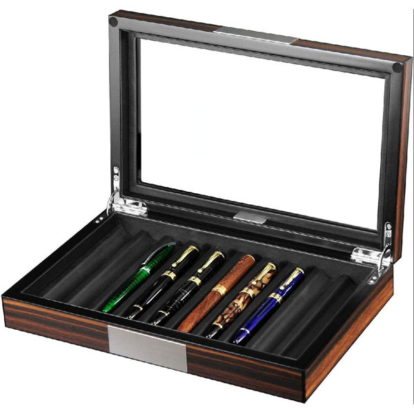 Loon Peak® Wood Pen Display Box 10 Pen Organizer Box,Glass Pen Display